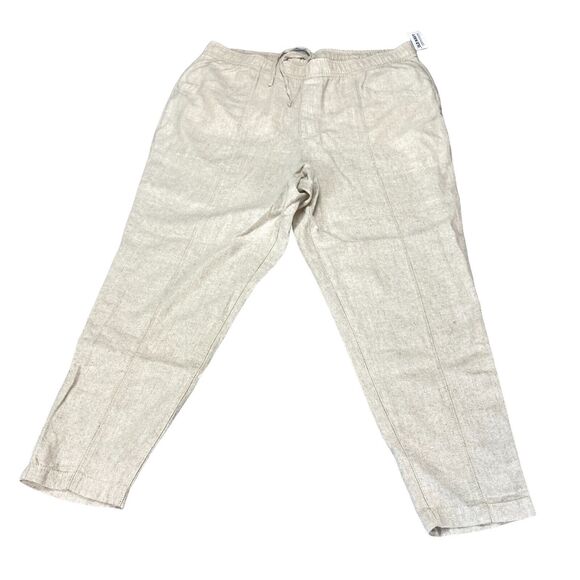 Old Navy Linen Pants Womens XL Beige Casual Flat Front Straight Leg Drawstring - Picture 1 of 16